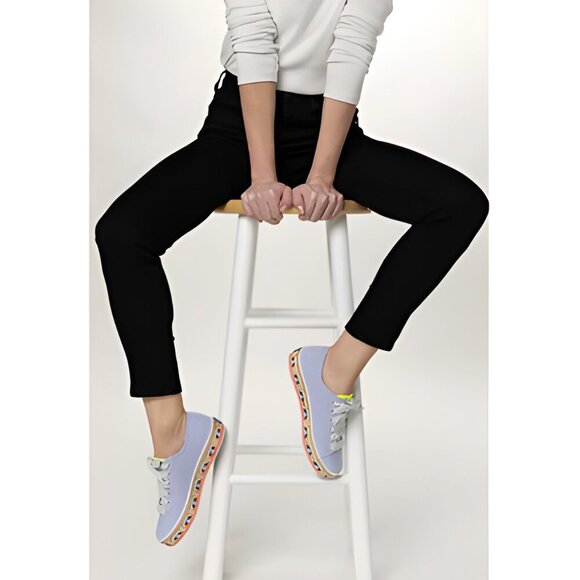 NWOT Keds Triple Kick light wash blue denim & colourful pattern mid sole sneaker - Picture 1 of 15